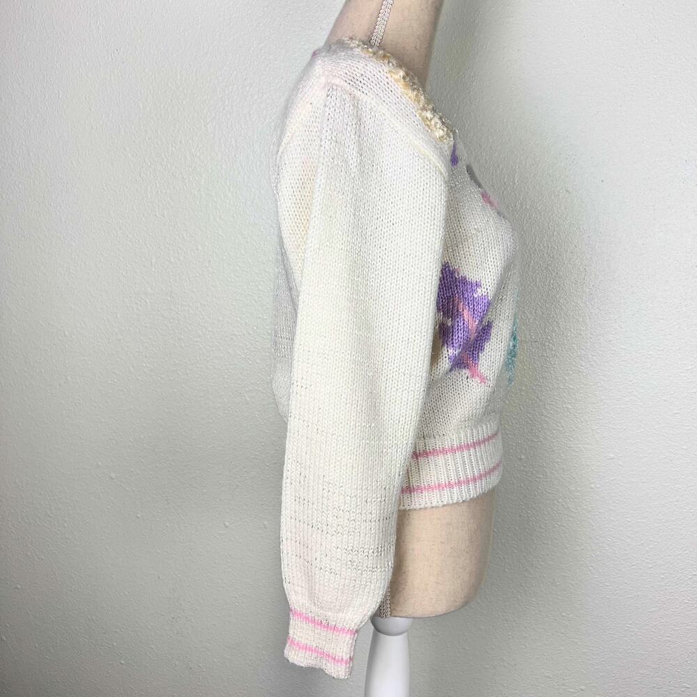 Vintage 80s Pastel Knit Sweater M – Whimsigoth Coquette Cottagecore Halloween - Picture 4 of 8